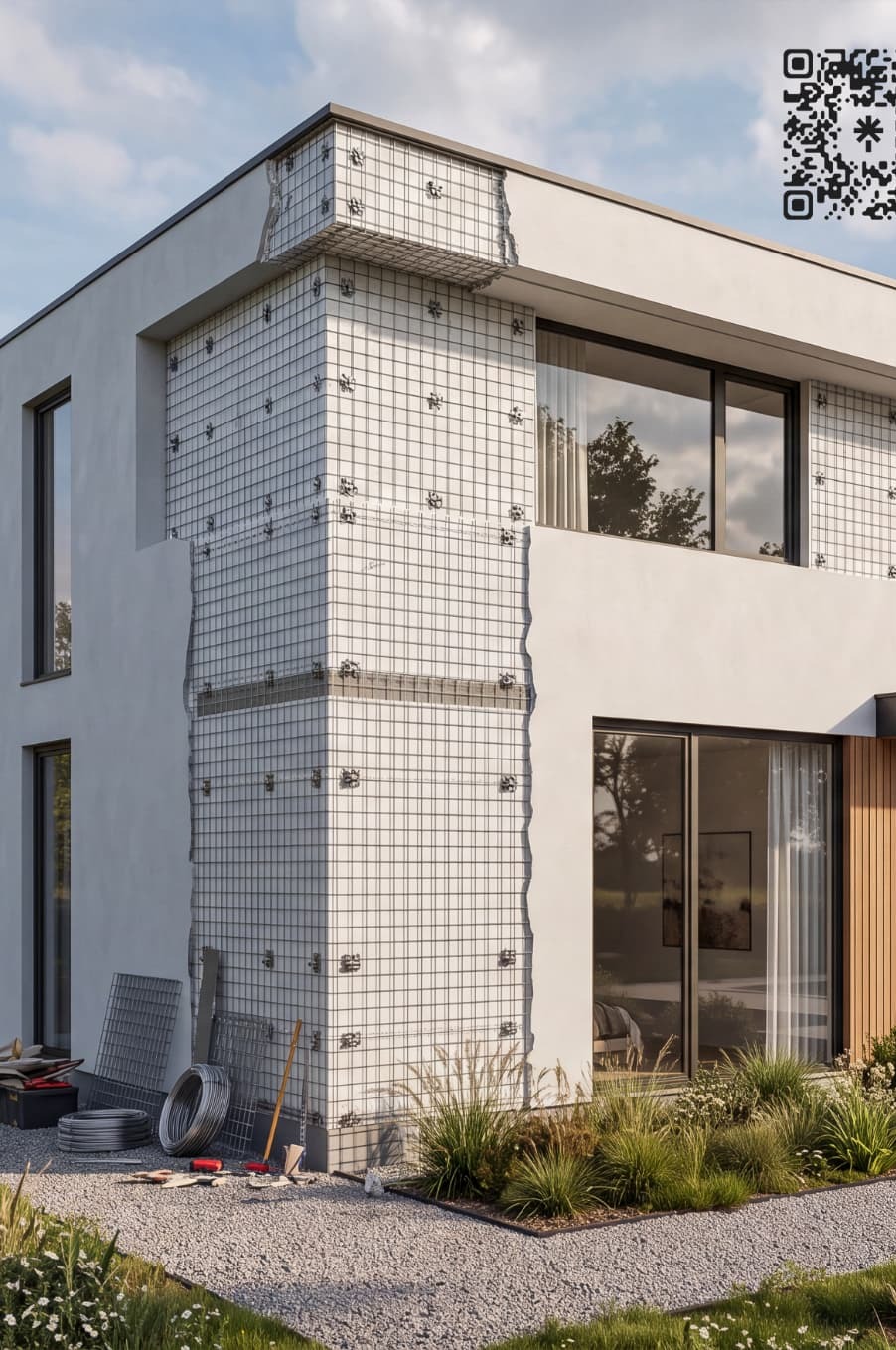 Illyricum Tech panels installed on a house under construction, with wall, floor and stair elements